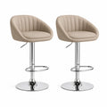 Set di 2 sgabelli da bar regolabili in poliuretano beige con schienale curvo base in acciaio cromato 91-112 cm