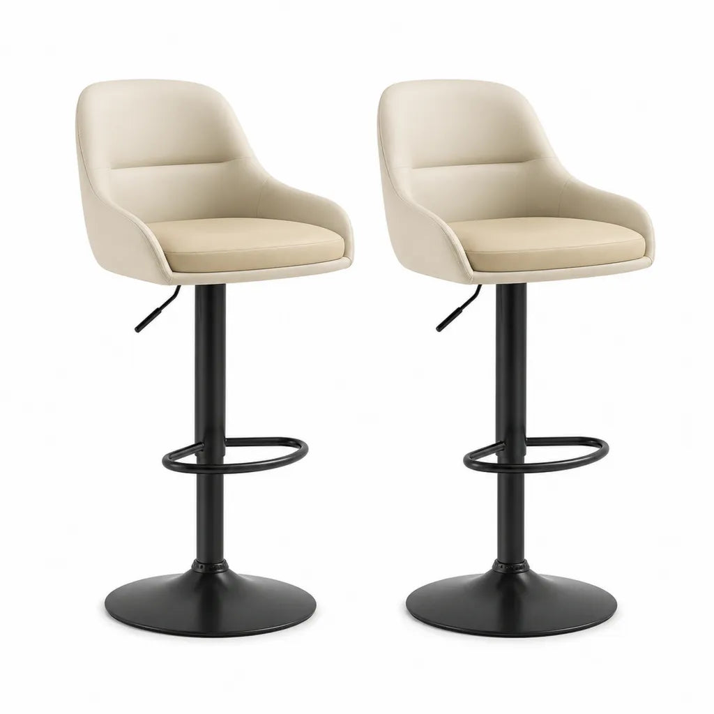 Set di 2 sgabelli da bar regolabili in altezza con rivestimento in PU beige e base in acciaio nero 52 x 49 x 88-108 cm