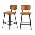 Set di 2 sgabelli da bar con schienale curvo in compensato impiallacciato noce e seduta in PU marrone 48 x 51 x 98 cm