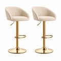 Set di 2 sgabelli da bar regolabili con schienale curvo in pelle sintetica PU beige e acciaio dorato 48 x 52 x 87-108 cm