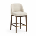 Sgabello da bar con schienale imbottito in poliestere beige gambe in legno massello 48 x 56 x 100 cm