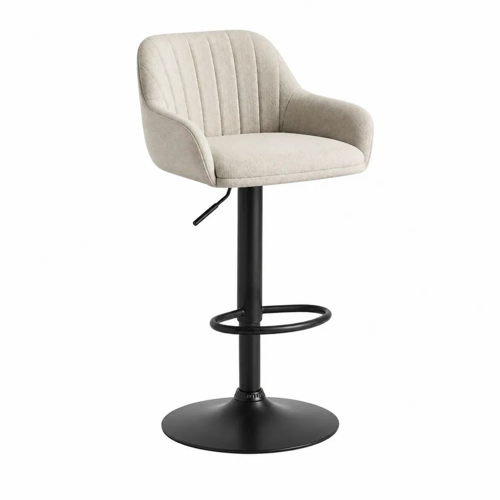 Sgabello da bar regolabile girevole in poliestere beige con schienale curvo e base in acciaio 54 x 52 x 92-114 cm