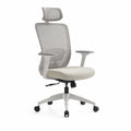 Sedia da ufficio ergonomica girevole con poggiatesta in rete di nylon grigio e seduta in PU bianco 64 x 64 x 114-124 cm