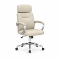 Sedia da ufficio ergonomica con poggiatesta schienale alto sagomato in PU crema 66 x 66 x 118-128 cm