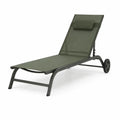 Lettino prendisole reclinabile con ruote in alluminio e textilene verde 200 x 65 x 34 cm