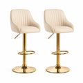 Set di 2 sgabelli da bar regolabili in poliuretano beige con base rotonda dorata 48 x 52 x 88-109 cm