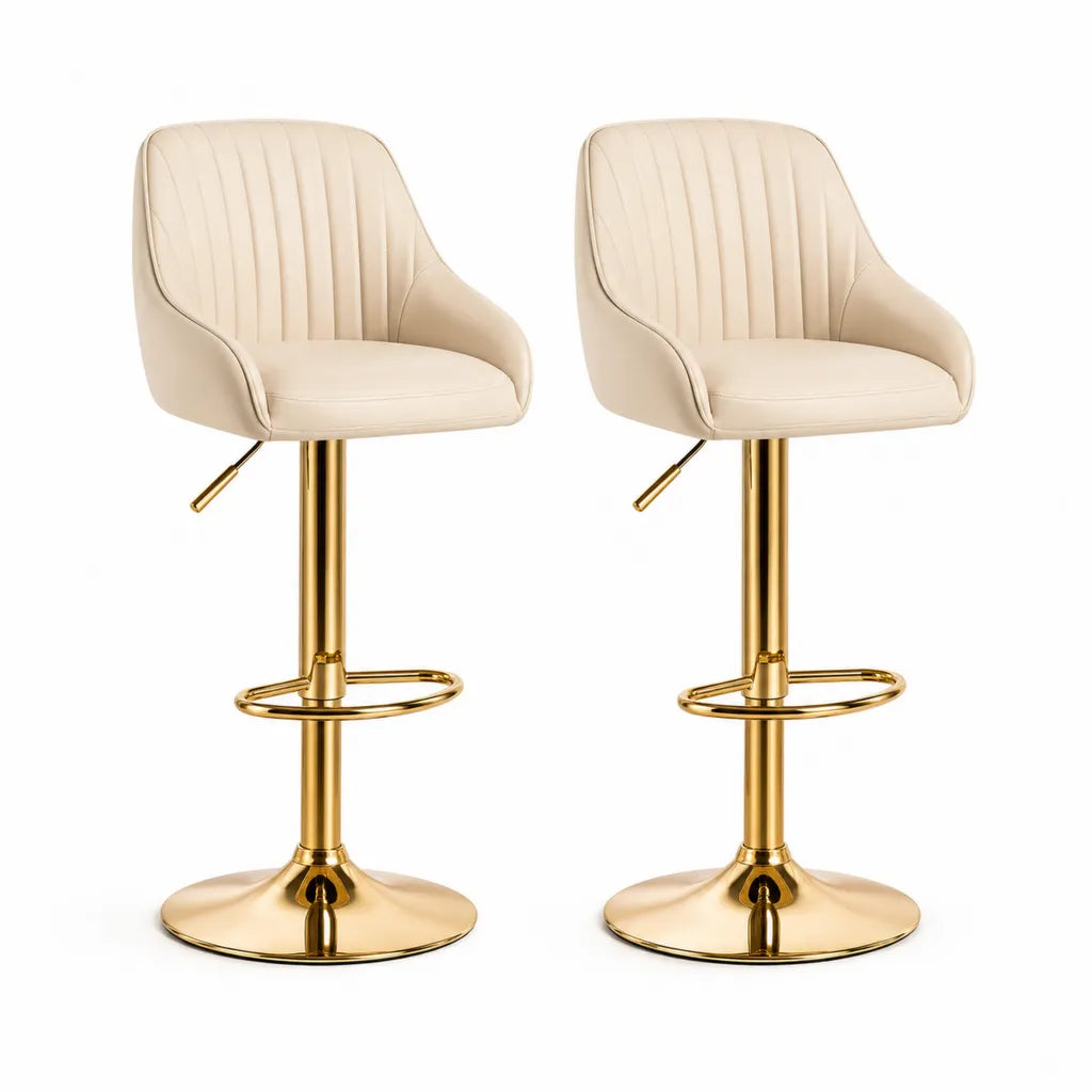 Set di 2 sgabelli da bar regolabili in poliuretano beige con base rotonda dorata 48 x 52 x 88-109 cm