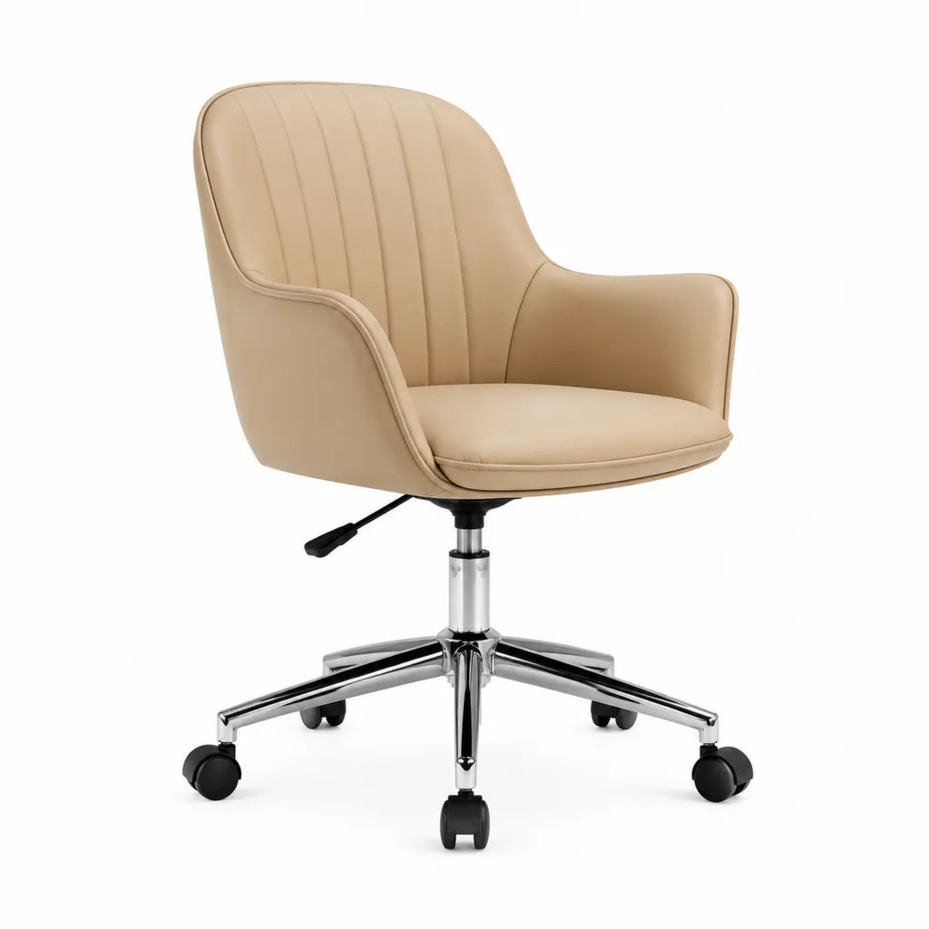Sedia da ufficio girevole con braccioli regolabile in altezza rivestimento in PU beige 62 x 64 x 88-98 cm