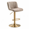 Sgabello da bar regolabile in velluto di poliestere tortora con base rotonda dorata 55 x 52 x 89-111 cm