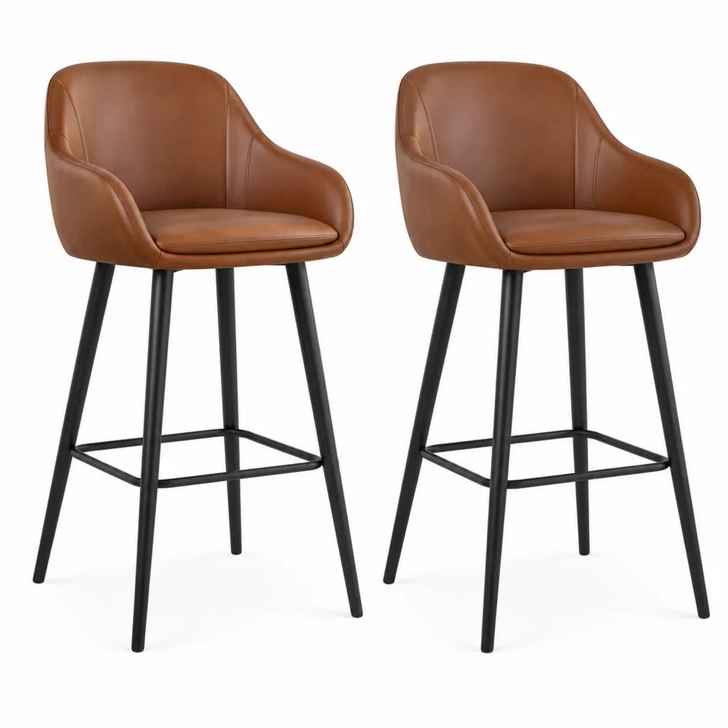 Set di 2 sgabelli da bar con schienale in similpelle PU marrone 51 x 52 x 98 cm