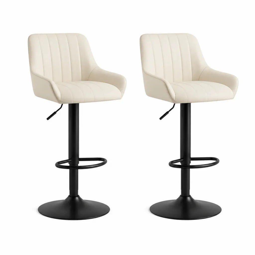 Set di 2 sgabelli da bar girevoli regolabili in altezza con schienale e braccioli in PU crema 52 x 50 x 88-108 cm
