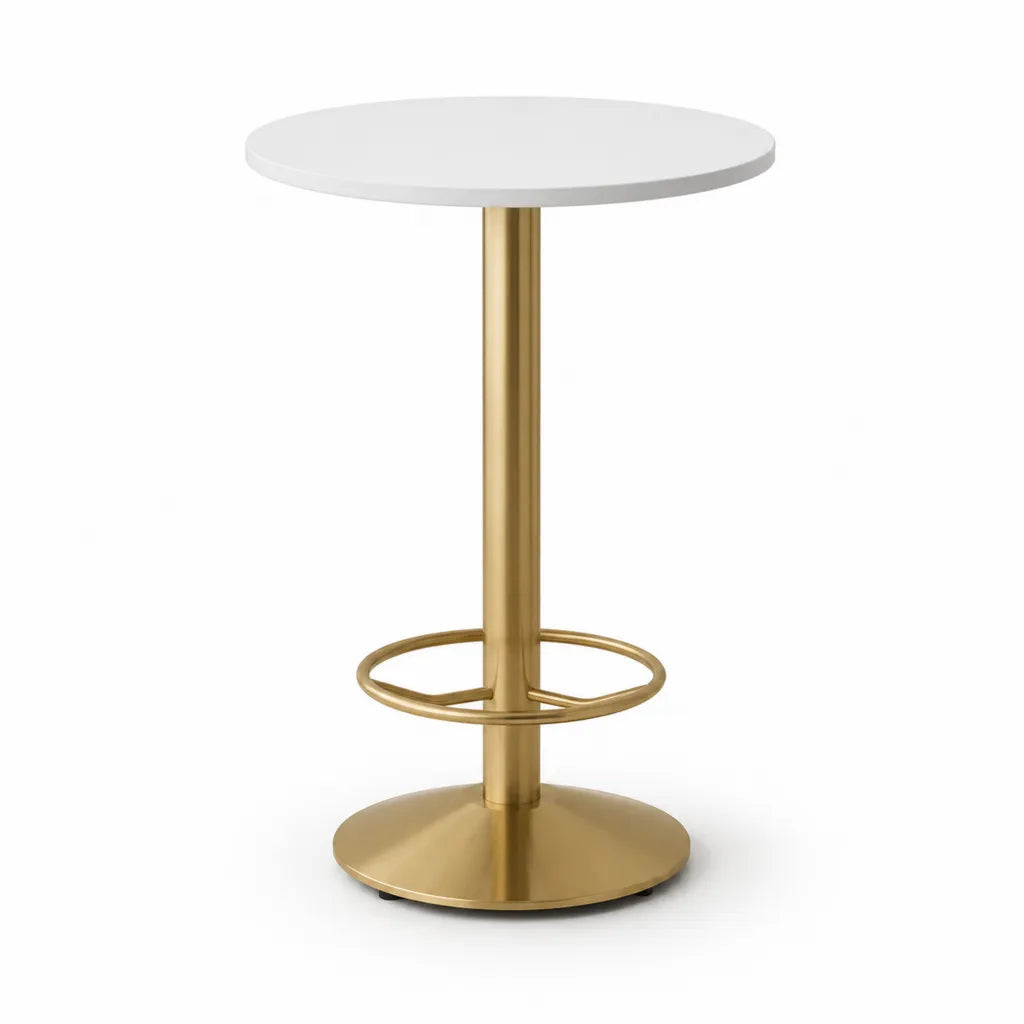 Tavolo da bar rotondo 60 x 60 x 105 cm in MDF bianco e acciaio dorato