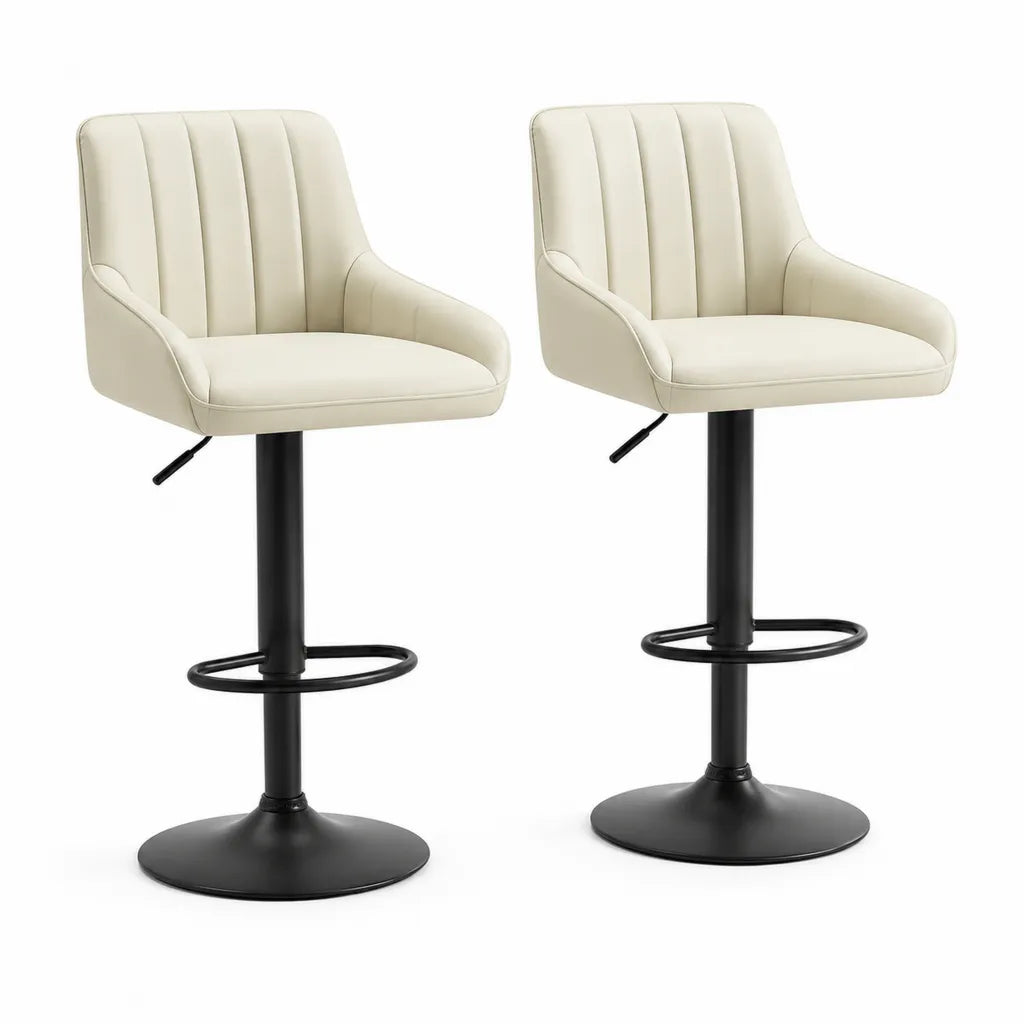 Set di 2 sgabelli da bar girevoli regolabili in altezza con schienale in similpelle PU crema 52 x 50 x 92-113 cm