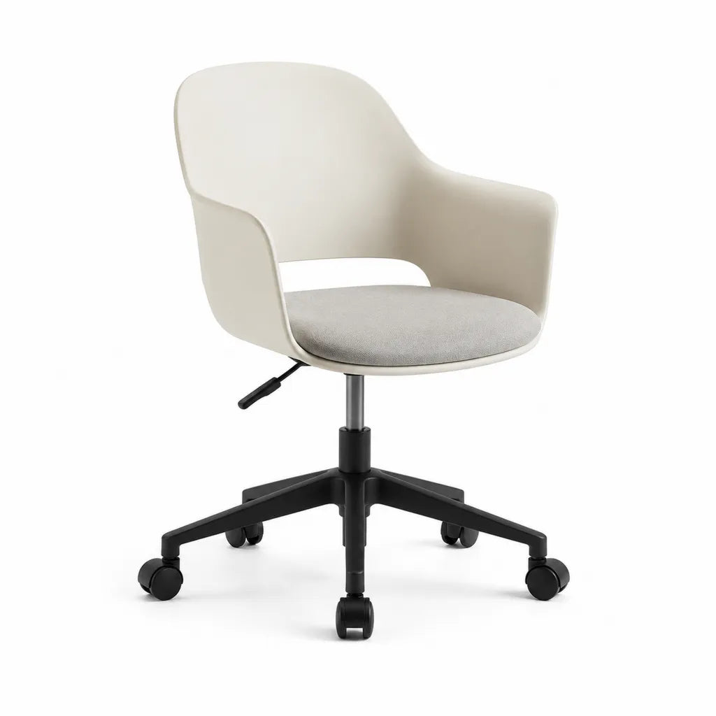 Sedia da ufficio girevole con braccioli in PP e seduta in poliestere grigio bianco 58 x 58 x 80-90 cm