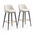 Set 2 sgabelli da bar con schienale in poliestere bouclé crema e acciaio nero 45 x 53 x 93 cm