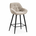 Sgabello da bar imbottito in poliestere beige con schienale e gambe in acciaio nero 52 x 55 x 101 cm